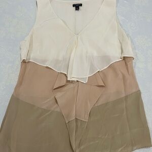 Silk Elegant Cream and Tan Layered Women's Top Size 6